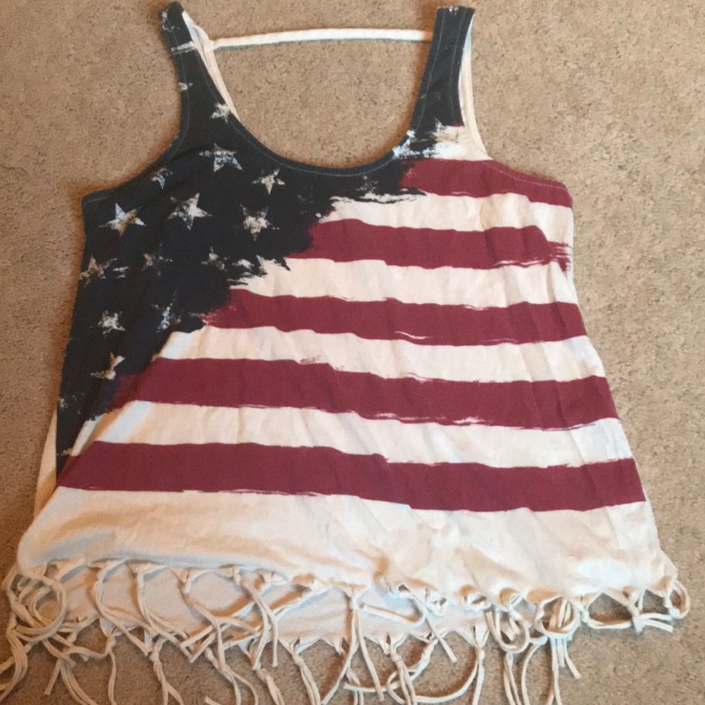 American Flag Tank with fringe
